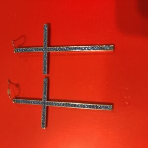 Blue Cross Dangle Earrings
